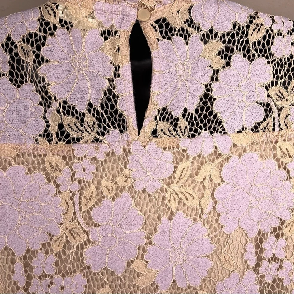Juniors Medium Monteau Peachy Pink Lavender Floral Lace Blouse Ruffle Lined